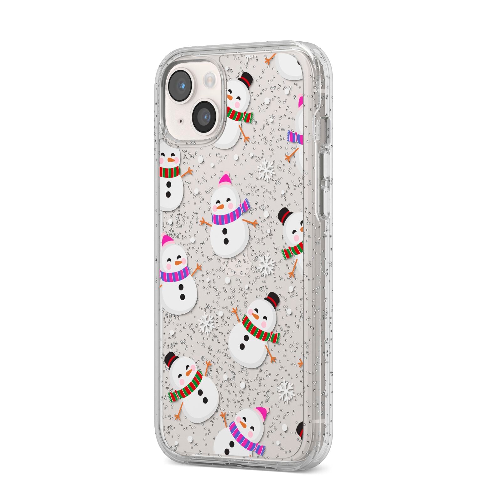 Happy Snowmen Illustrations iPhone 14 Plus Glitter Tough Case Starlight Angled Image