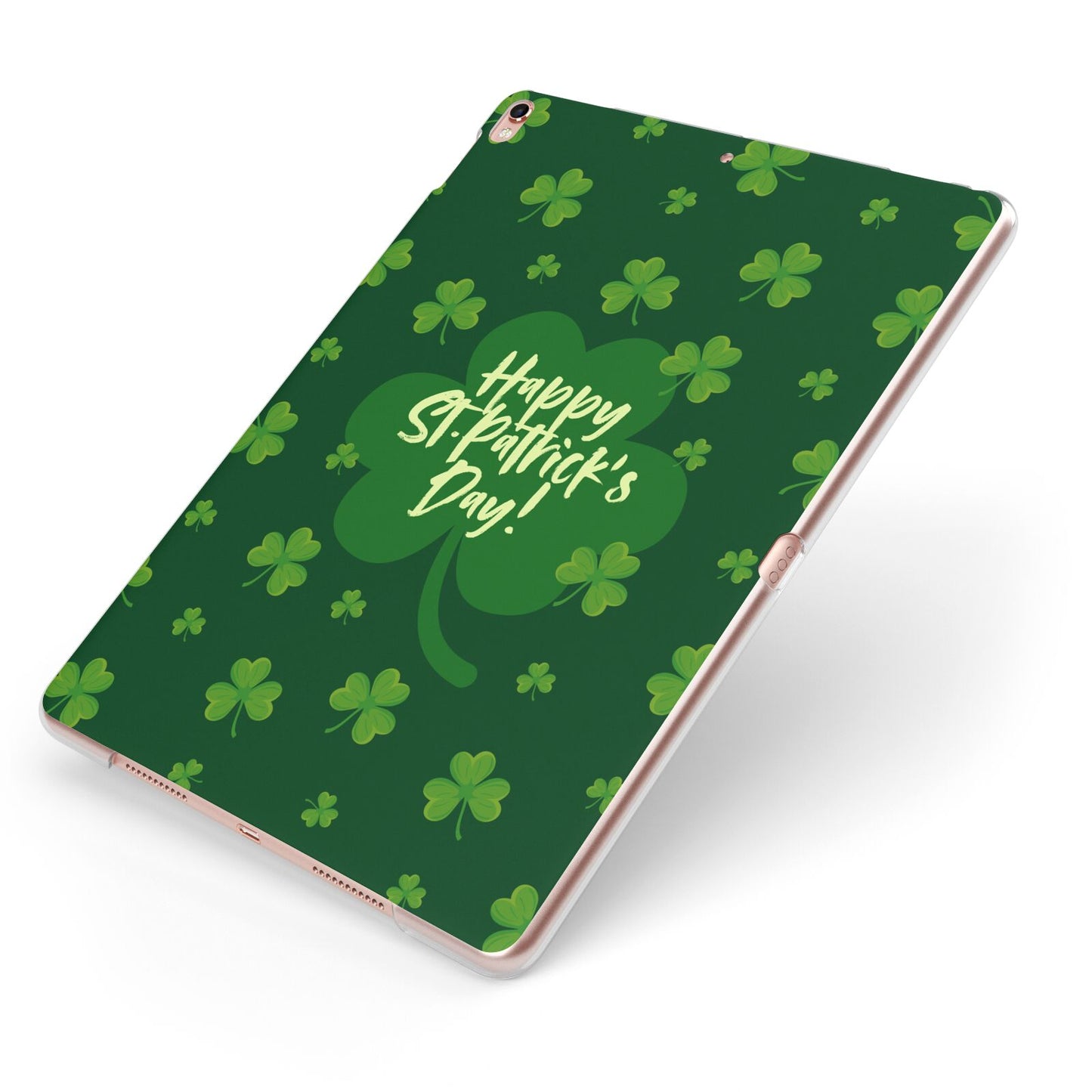 Happy St Patricks Day Apple iPad Case on Rose Gold iPad Side View
