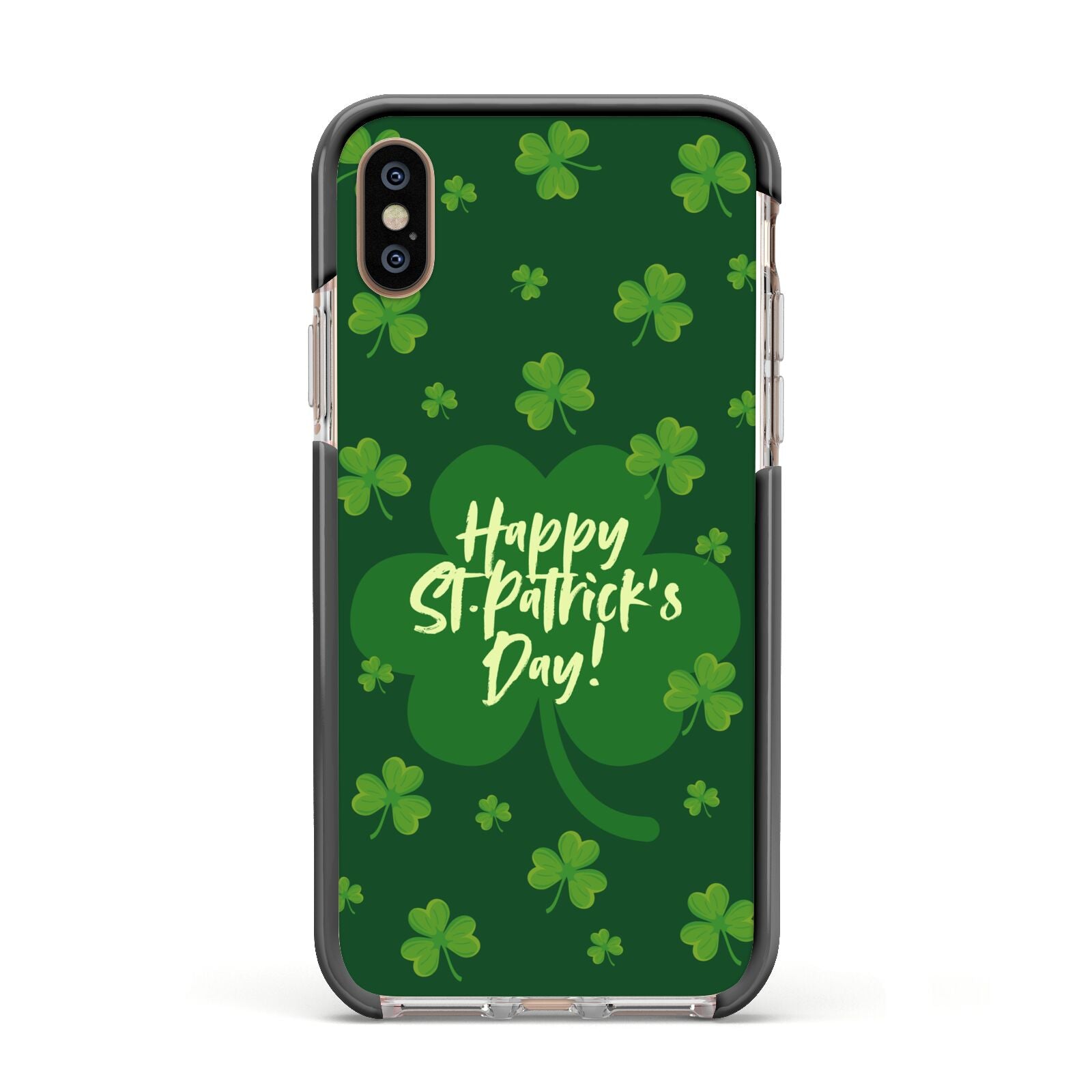 Happy St Patricks Day Apple iPhone Xs Impact Case Black Edge on Gold Phone