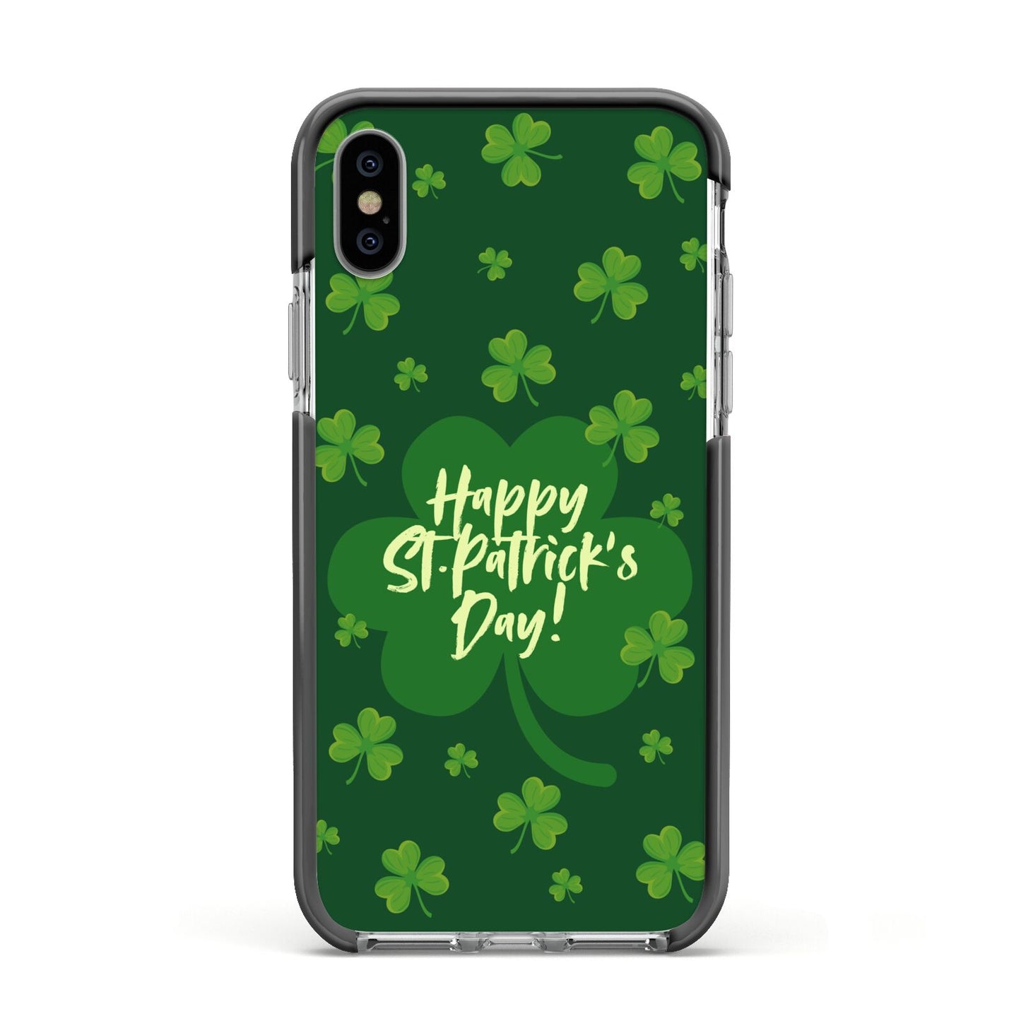 Happy St Patricks Day Apple iPhone Xs Impact Case Black Edge on Silver Phone