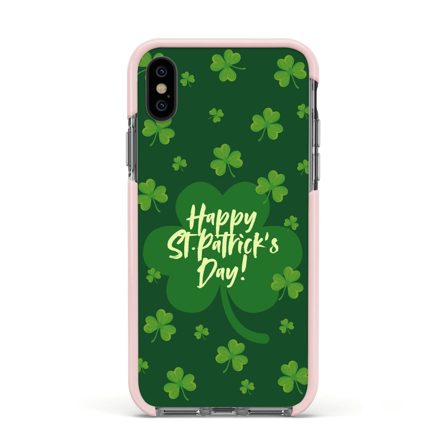 Happy St Patricks Day Apple iPhone Xs Impact Case Pink Edge on Black Phone