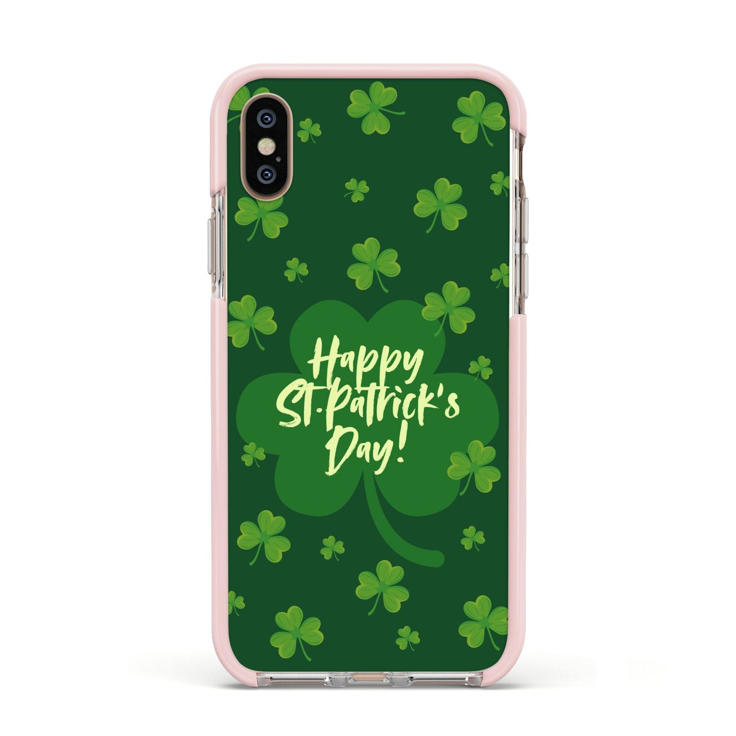 Happy St Patricks Day Apple iPhone Xs Impact Case Pink Edge on Gold Phone