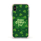 Happy St Patricks Day Apple iPhone Xs Impact Case Pink Edge on Silver Phone