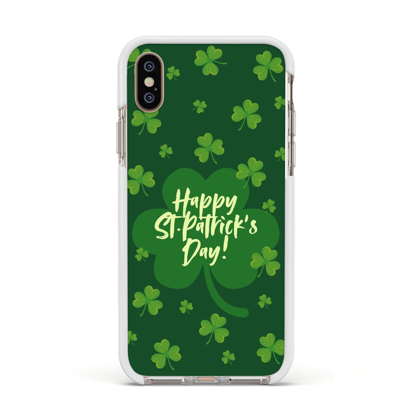 Happy St Patricks Day Apple iPhone Xs Impact Case White Edge on Gold Phone
