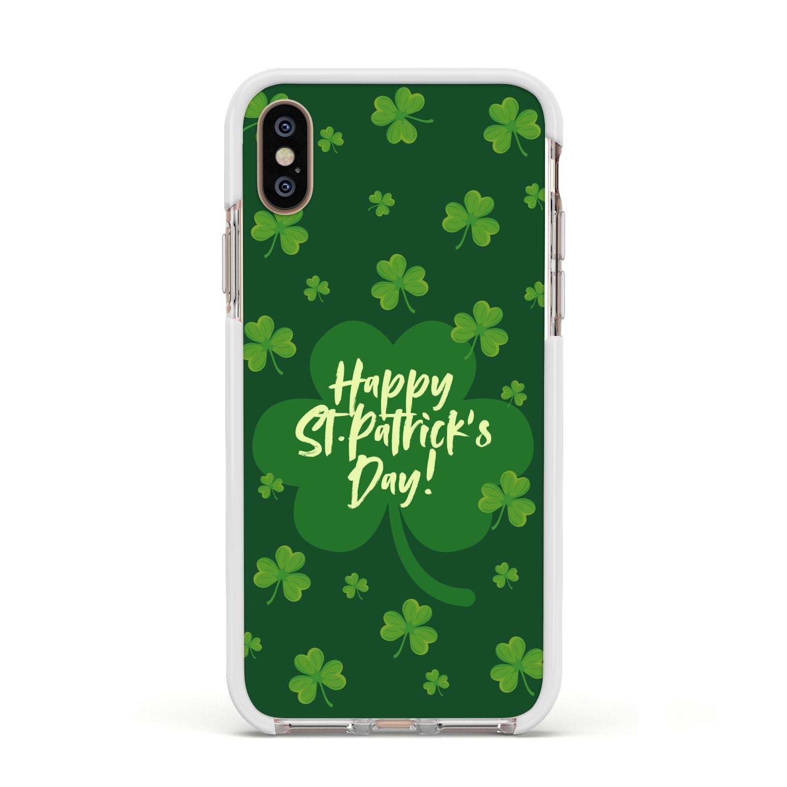Happy St Patricks Day Apple iPhone Xs Impact Case White Edge on Gold Phone