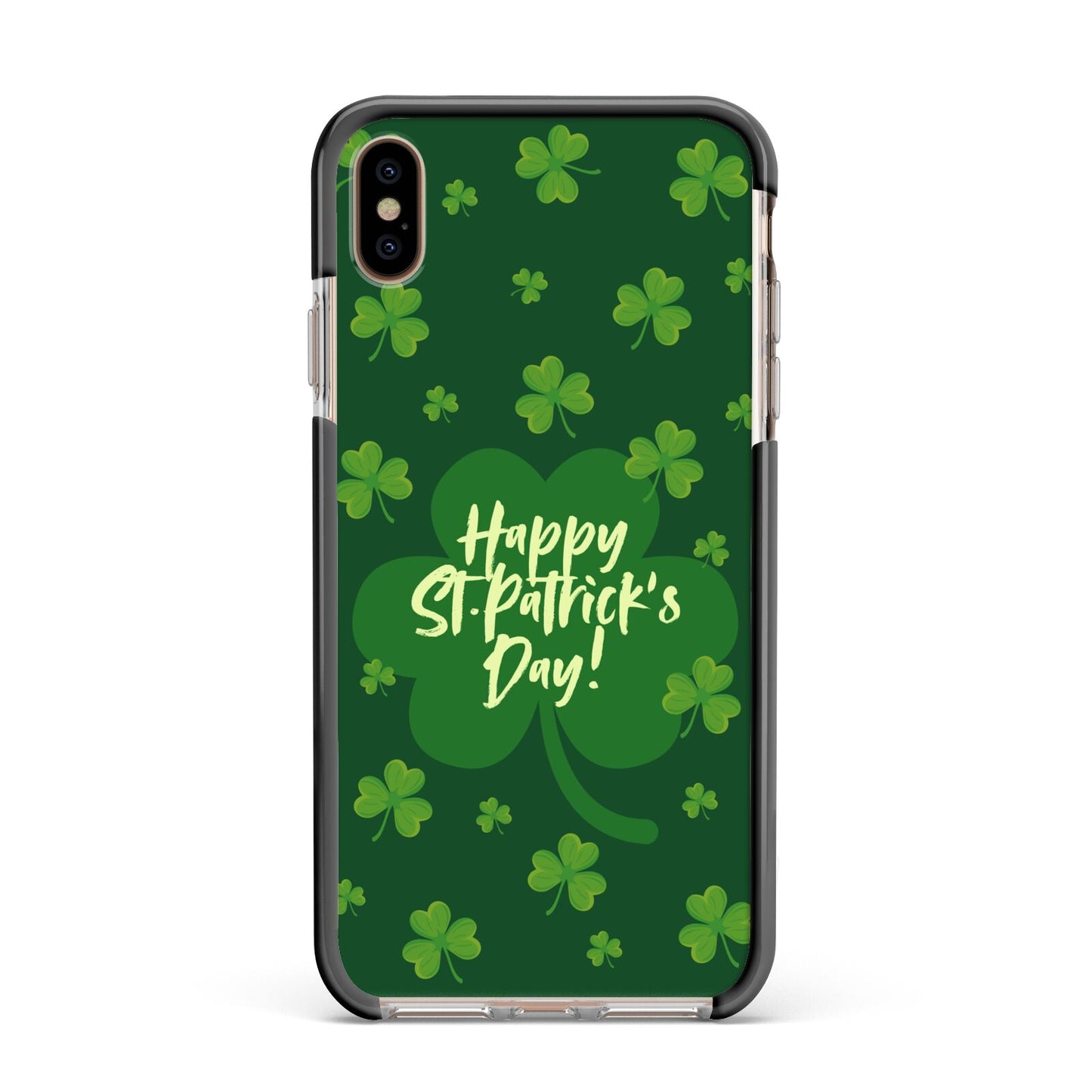Happy St Patricks Day Apple iPhone Xs Max Impact Case Black Edge on Gold Phone
