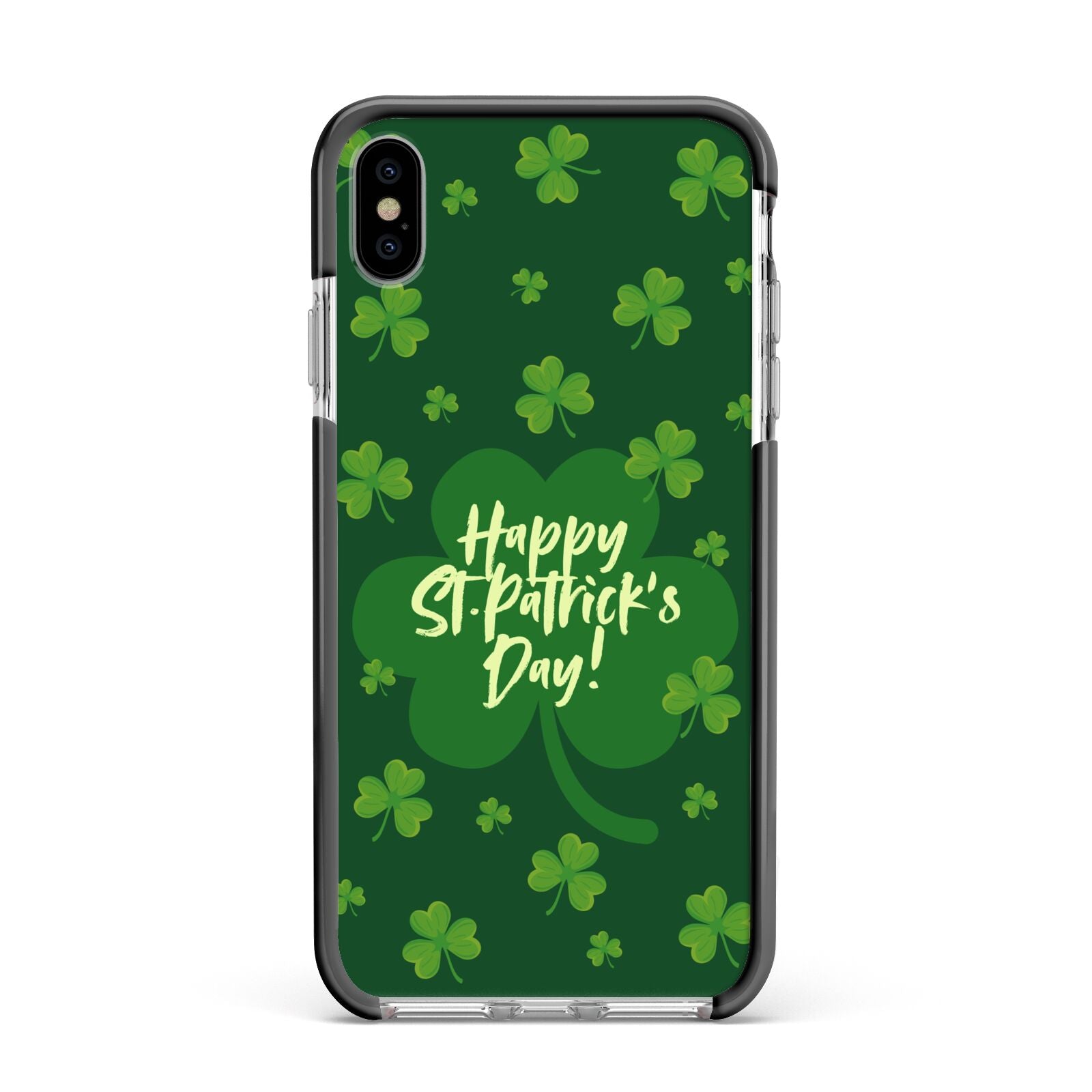 Happy St Patricks Day Apple iPhone Xs Max Impact Case Black Edge on Silver Phone