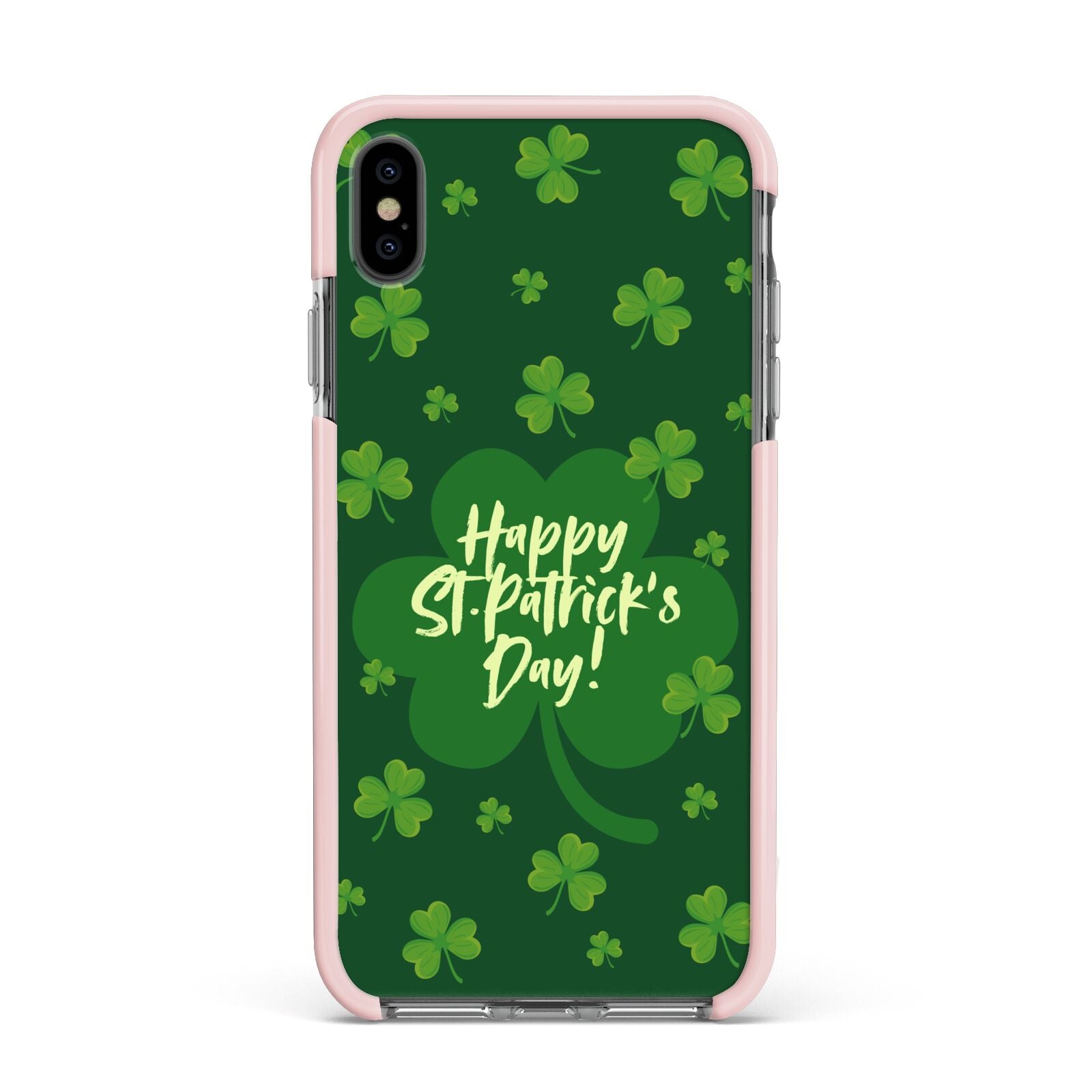 Happy St Patricks Day Apple iPhone Xs Max Impact Case Pink Edge on Black Phone