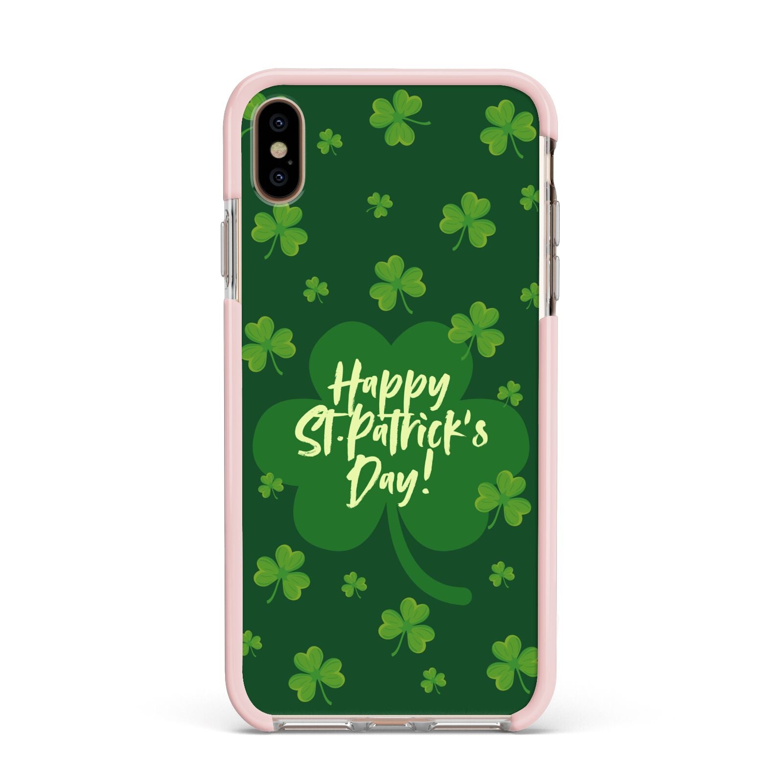 Happy St Patricks Day Apple iPhone Xs Max Impact Case Pink Edge on Gold Phone