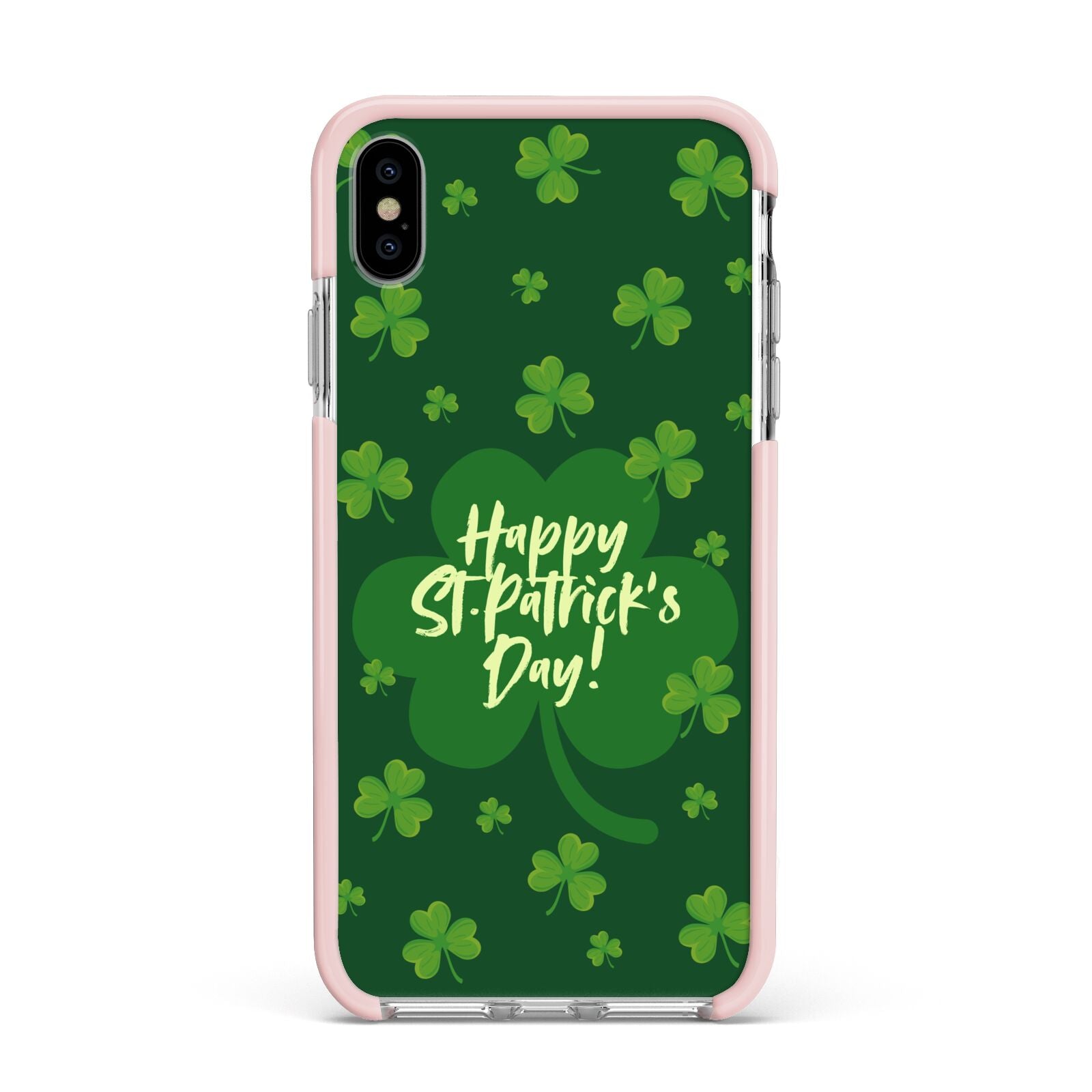 Happy St Patricks Day Apple iPhone Xs Max Impact Case Pink Edge on Silver Phone