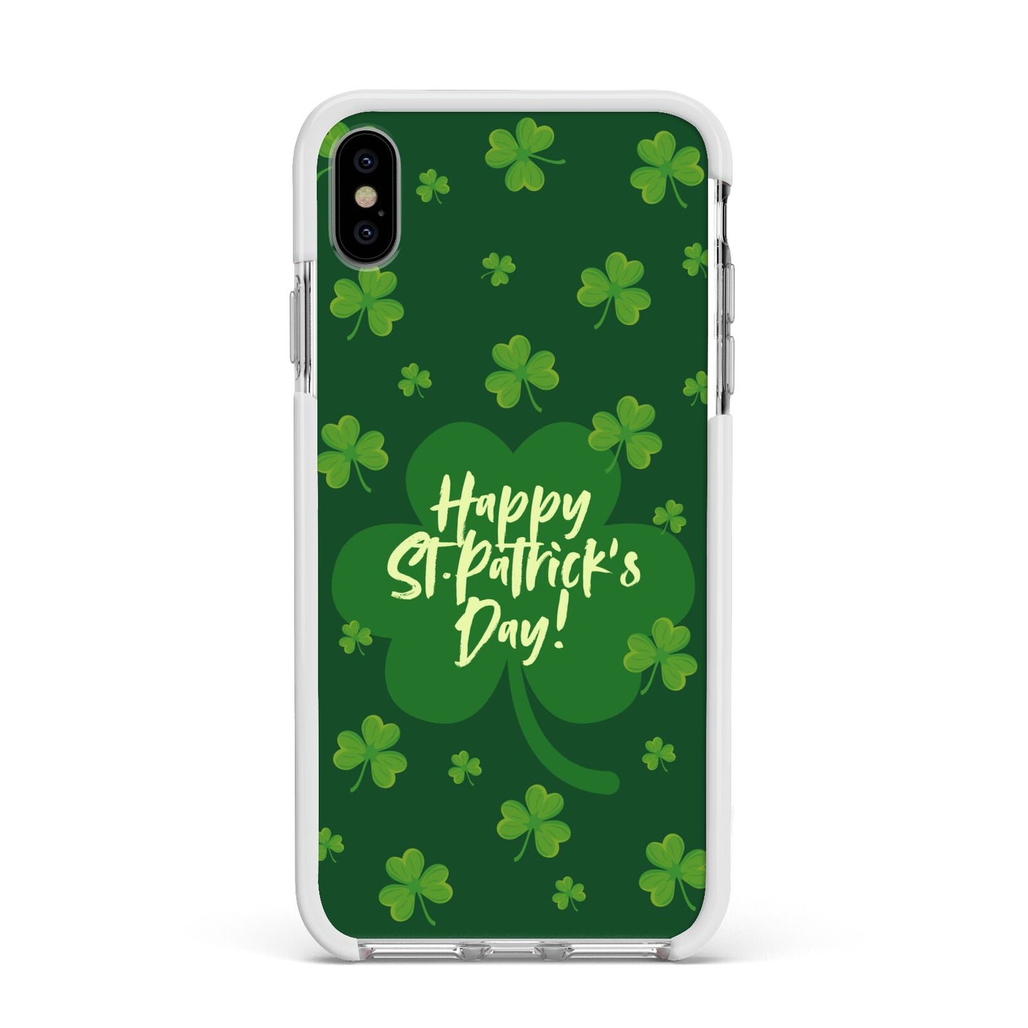 Happy St Patricks Day Apple iPhone Xs Max Impact Case White Edge on Silver Phone