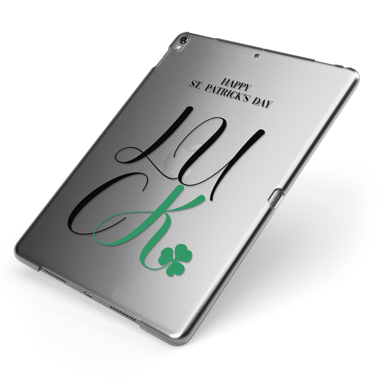 Happy St Patricks Day Luck Apple iPad Case on Grey iPad Side View