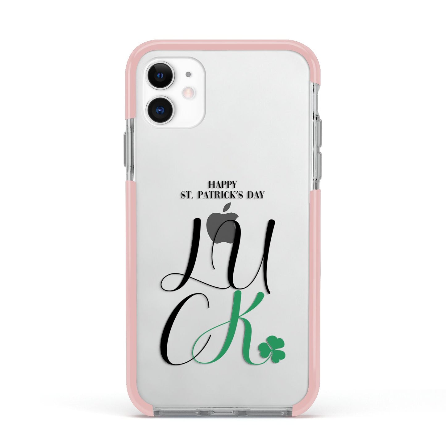Happy St Patricks Day Luck Apple iPhone 11 in White with Pink Impact Case