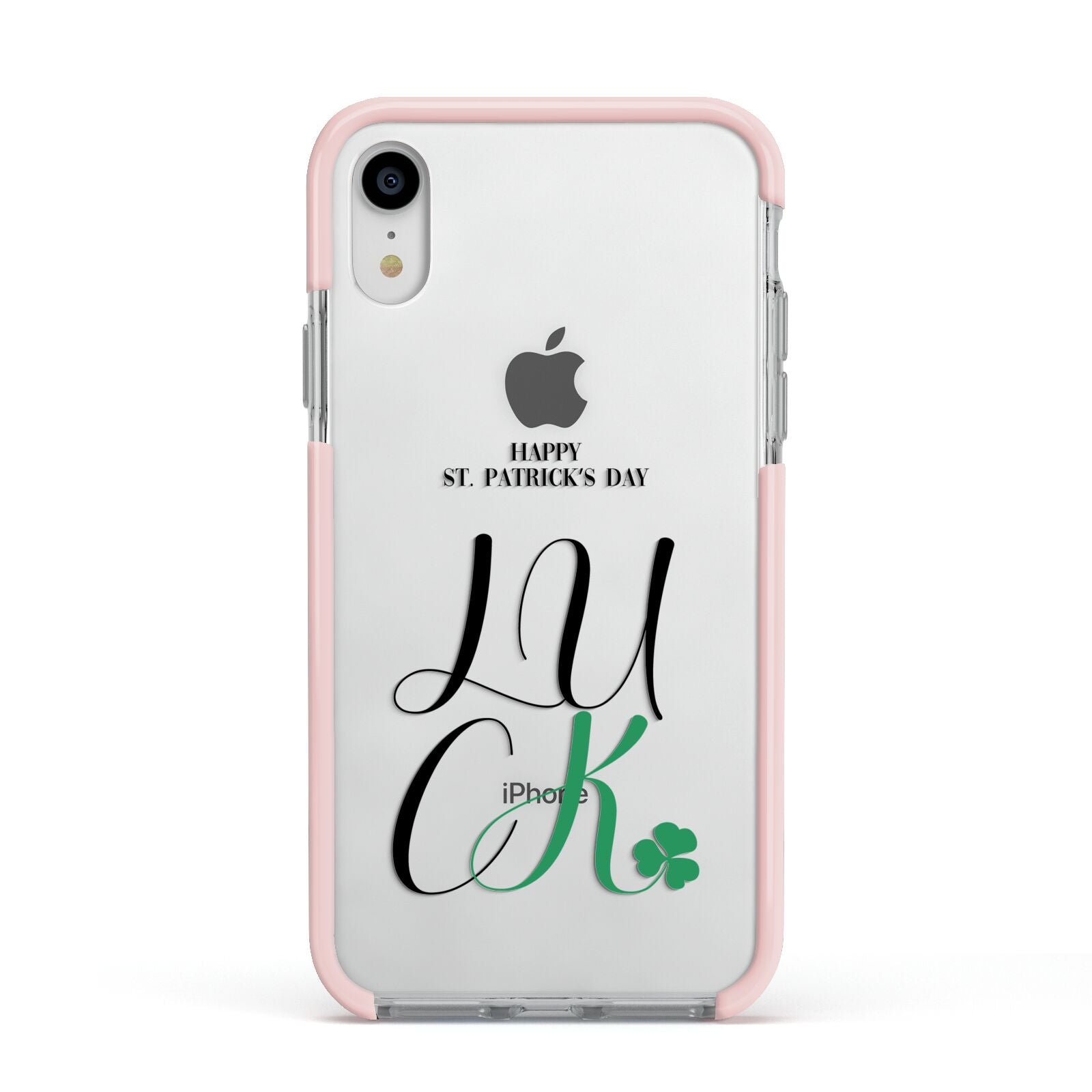 Happy St Patricks Day Luck Apple iPhone XR Impact Case Pink Edge on Silver Phone