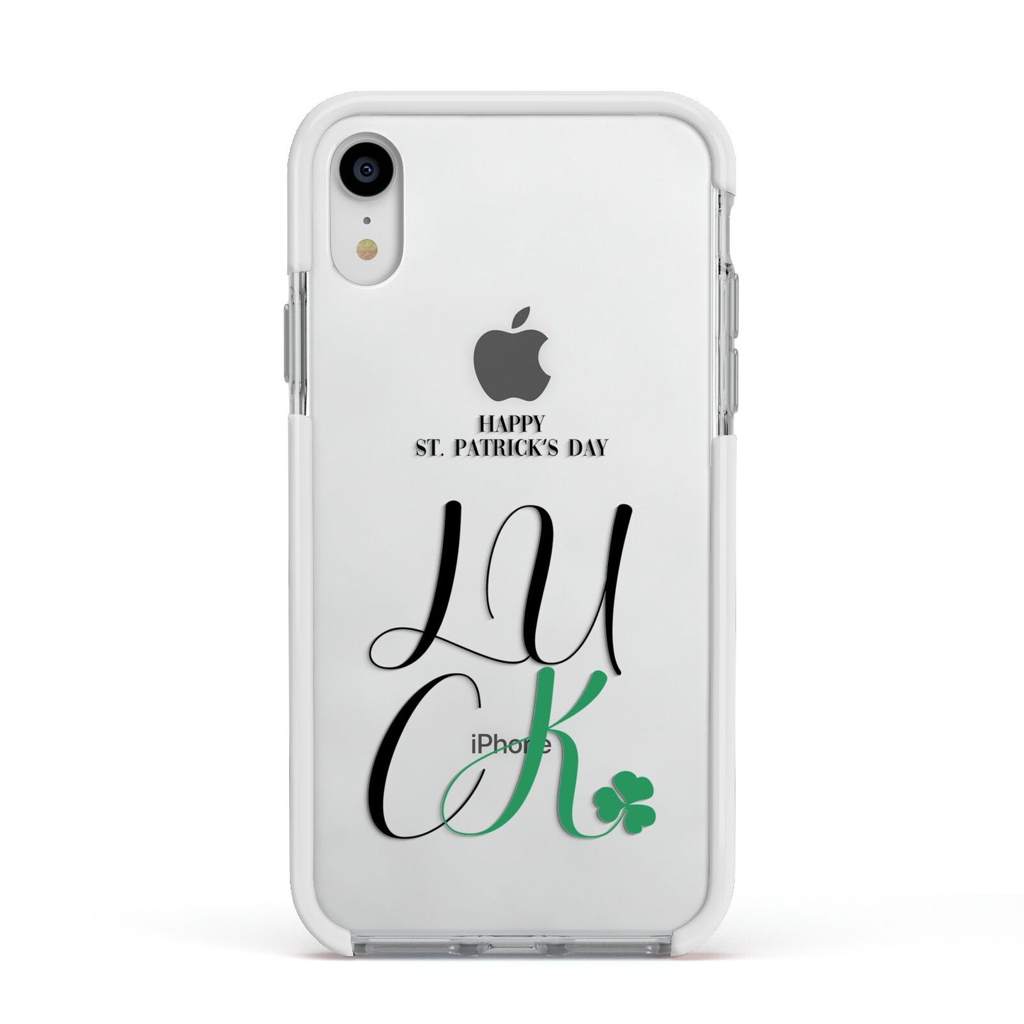 Happy St Patricks Day Luck Apple iPhone XR Impact Case White Edge on Silver Phone