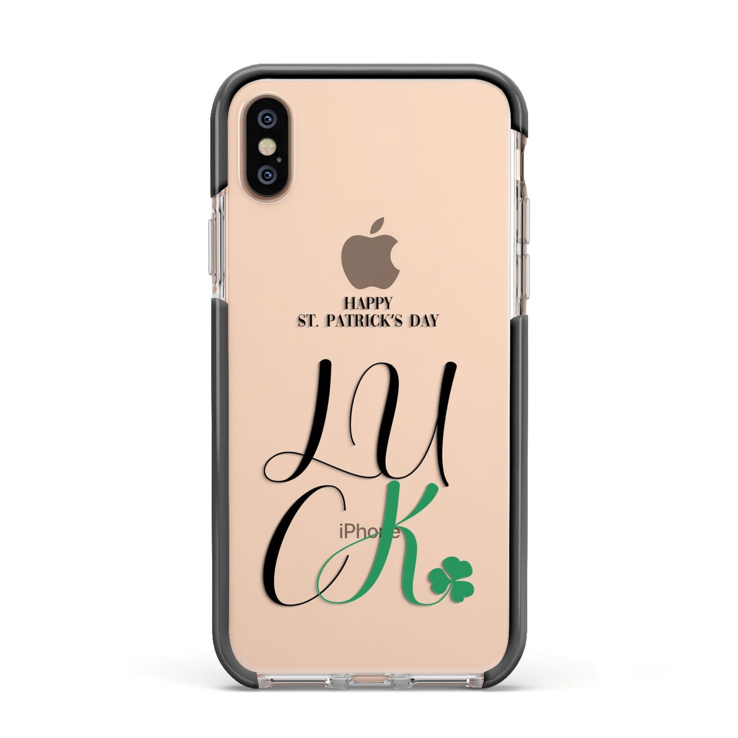Happy St Patricks Day Luck Apple iPhone Xs Impact Case Black Edge on Gold Phone