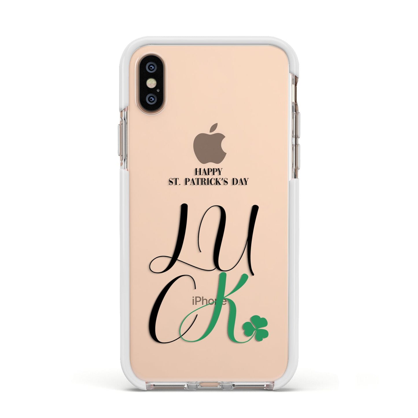 Happy St Patricks Day Luck Apple iPhone Xs Impact Case White Edge on Gold Phone