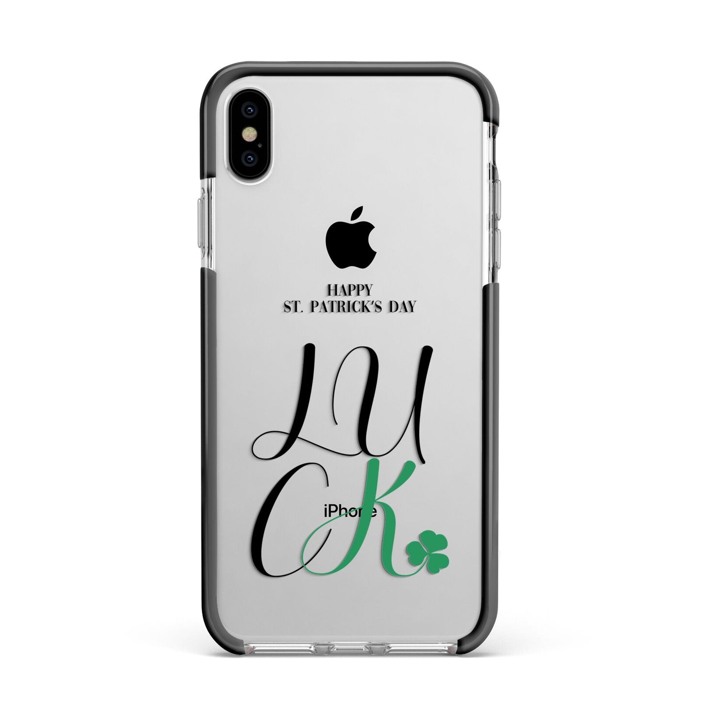Happy St Patricks Day Luck Apple iPhone Xs Max Impact Case Black Edge on Silver Phone