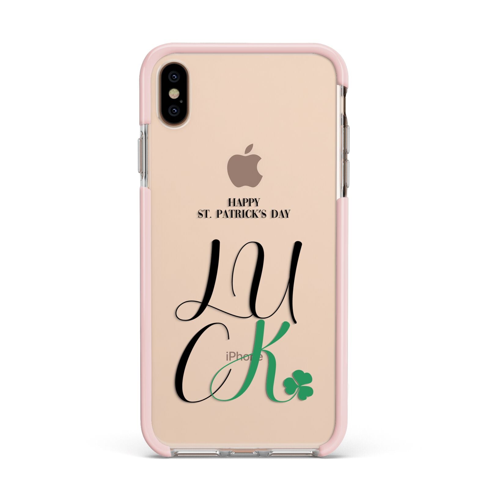 Happy St Patricks Day Luck Apple iPhone Xs Max Impact Case Pink Edge on Gold Phone