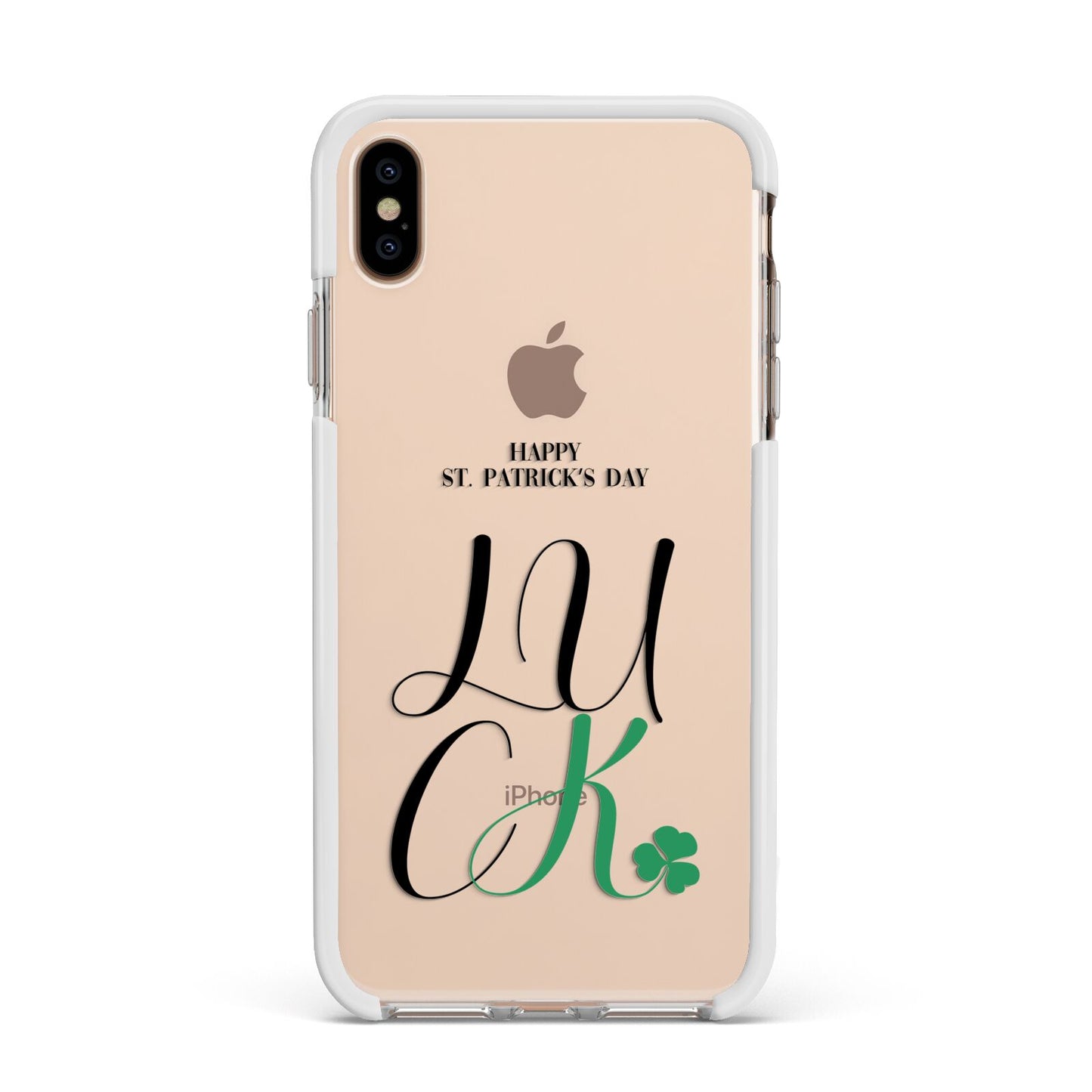 Happy St Patricks Day Luck Apple iPhone Xs Max Impact Case White Edge on Gold Phone