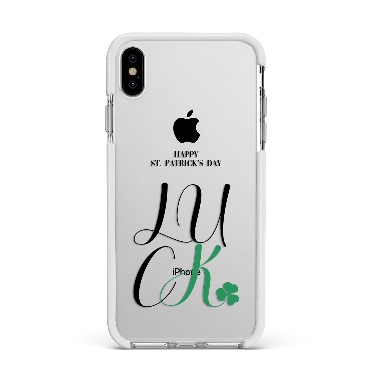 Happy St Patricks Day Luck Apple iPhone Xs Max Impact Case White Edge on Silver Phone