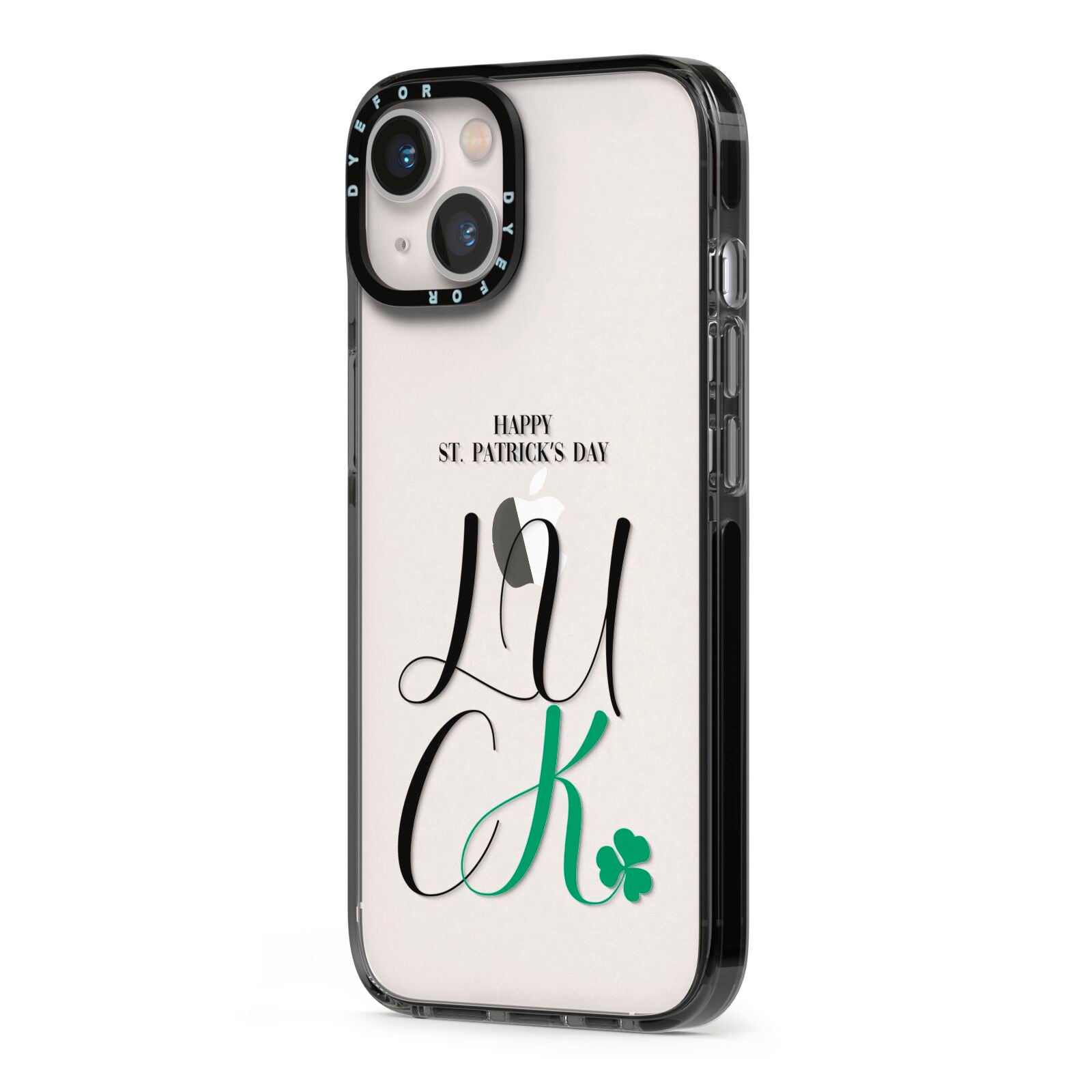 Happy St Patricks Day Luck iPhone 13 Black Impact Case Side Angle on Silver phone