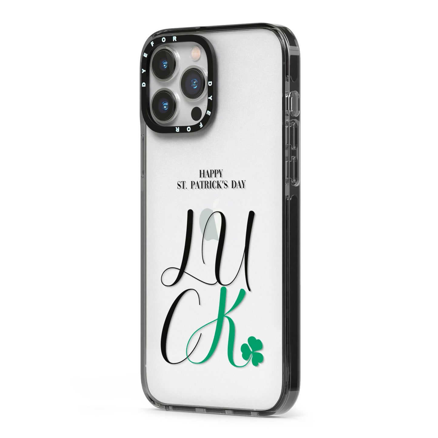 Happy St Patricks Day Luck iPhone 13 Pro Max Black Impact Case Side Angle on Silver phone