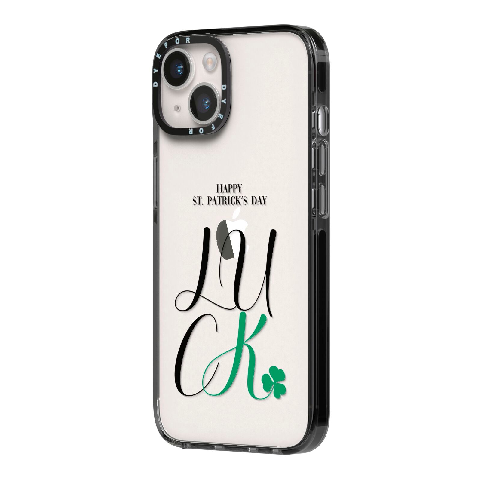 Happy St Patricks Day Luck iPhone 14 Black Impact Case Side Angle on Silver phone