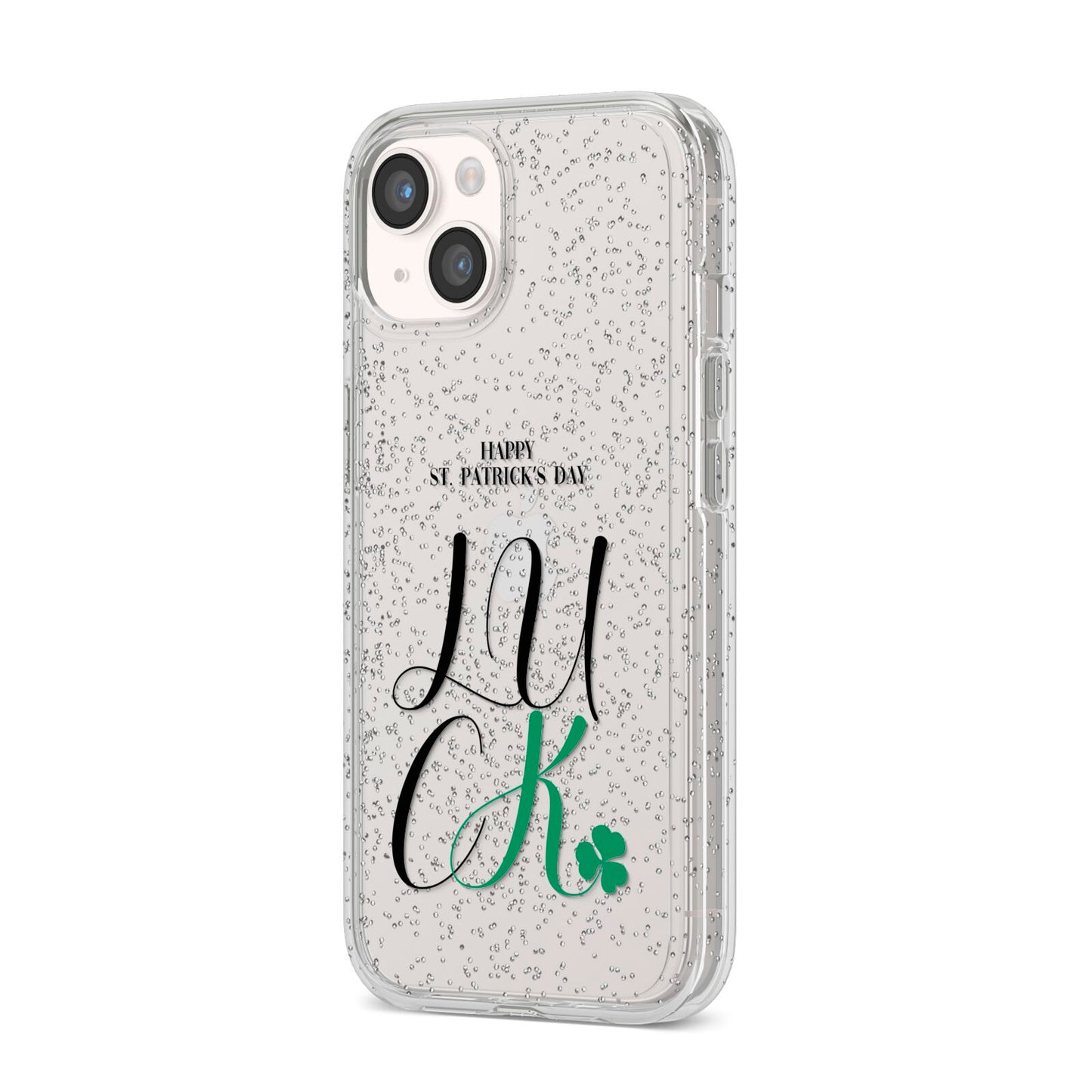 Happy St Patricks Day Luck iPhone 14 Glitter Tough Case Starlight Angled Image