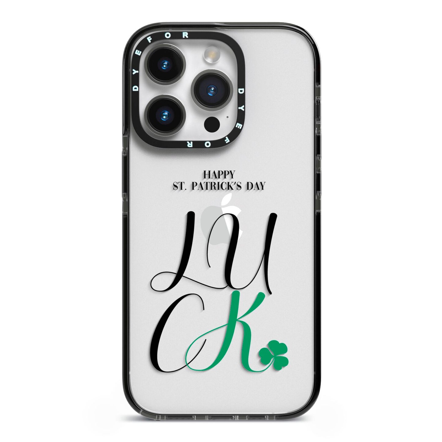 Happy St Patricks Day Luck iPhone 14 Pro Black Impact Case on Silver phone