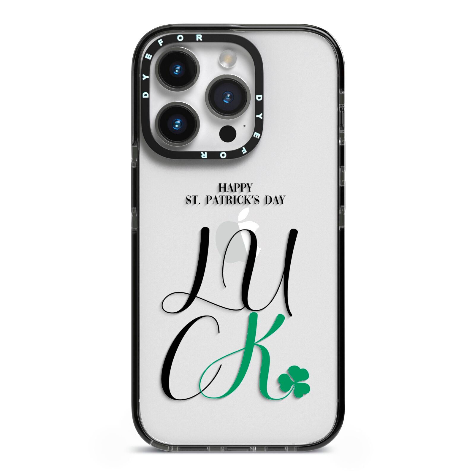 Happy St Patricks Day Luck iPhone 14 Pro Black Impact Case on Silver phone