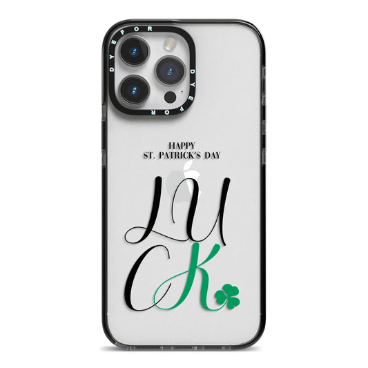 Happy St Patricks Day Luck iPhone 14 Pro Max Black Impact Case on Silver phone