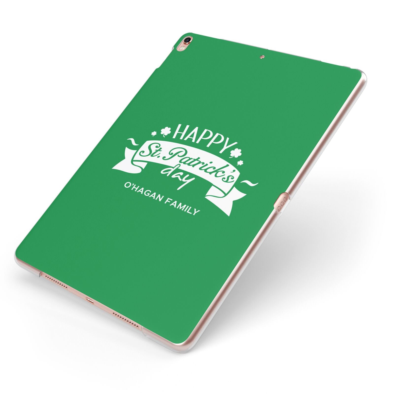 Happy St Patricks Day Personalised Apple iPad Case on Rose Gold iPad Side View