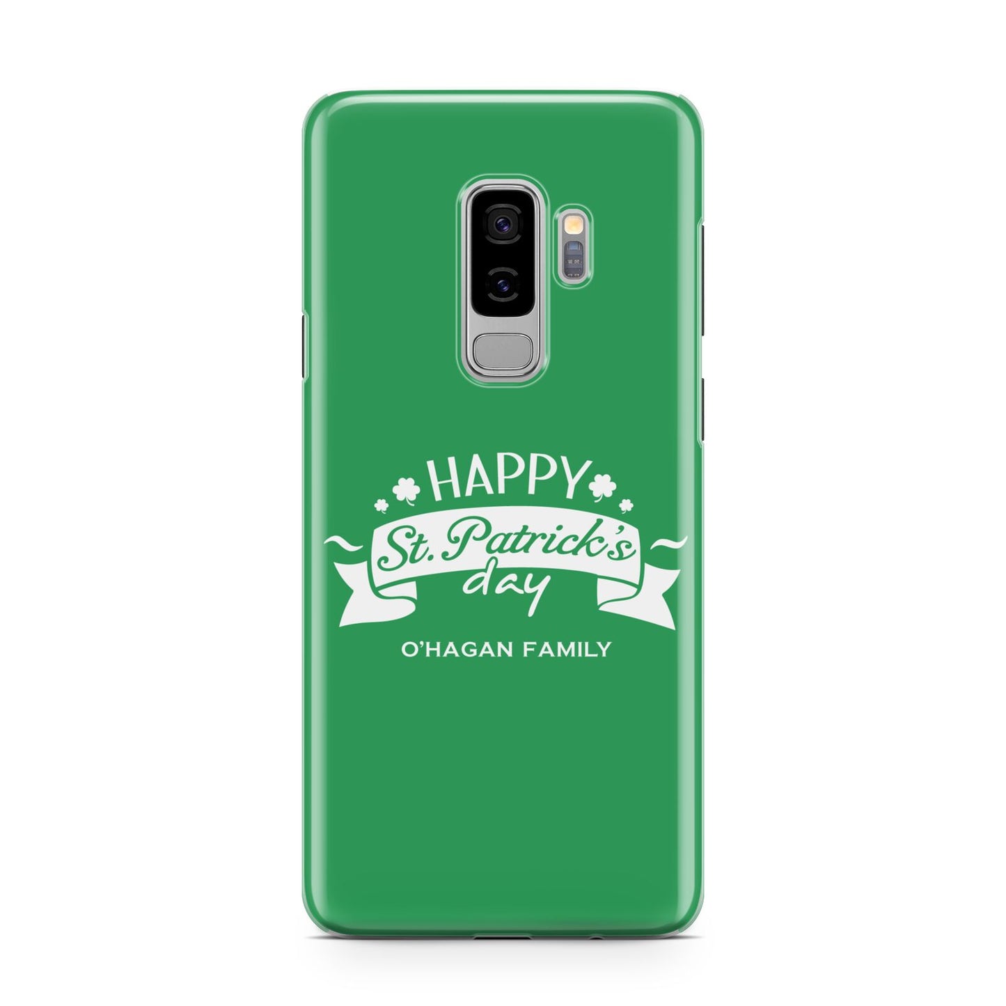 Happy St Patricks Day Personalised Samsung Galaxy S9 Plus Case on Silver phone