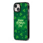 Happy St Patricks Day iPhone 13 Black Impact Case Side Angle on Silver phone