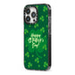 Happy St Patricks Day iPhone 13 Pro Black Impact Case Side Angle on Silver phone