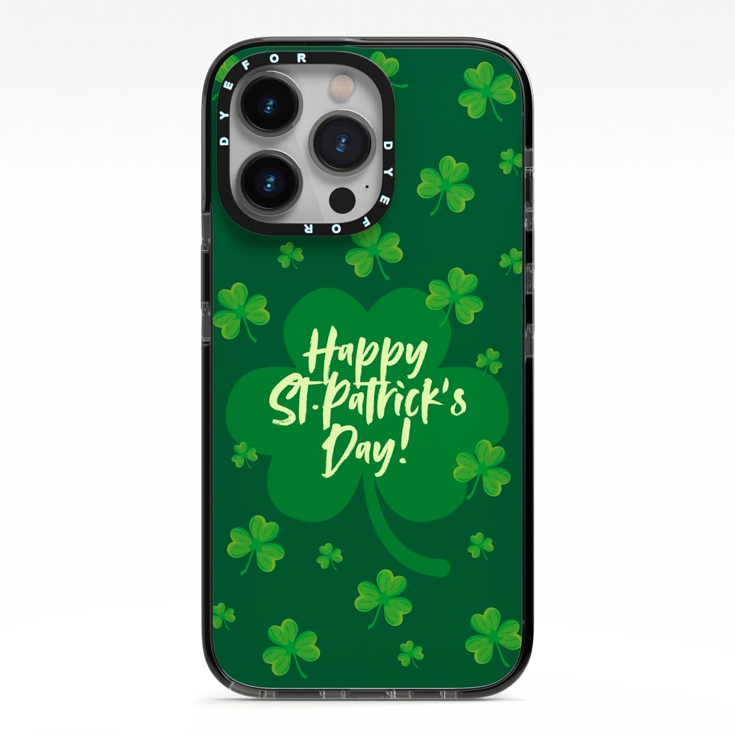 Happy St Patricks Day iPhone 13 Pro Black Impact Case on Silver phone