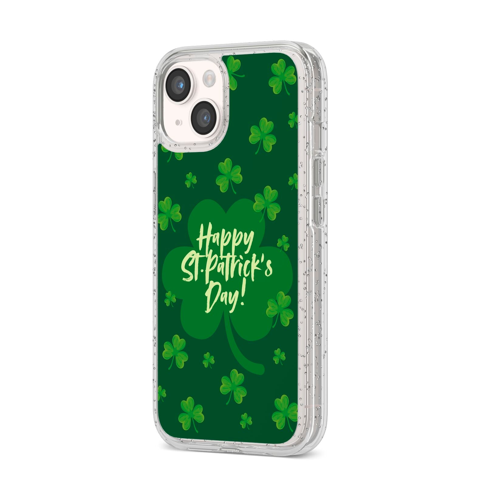 Happy St Patricks Day iPhone 14 Glitter Tough Case Starlight Angled Image