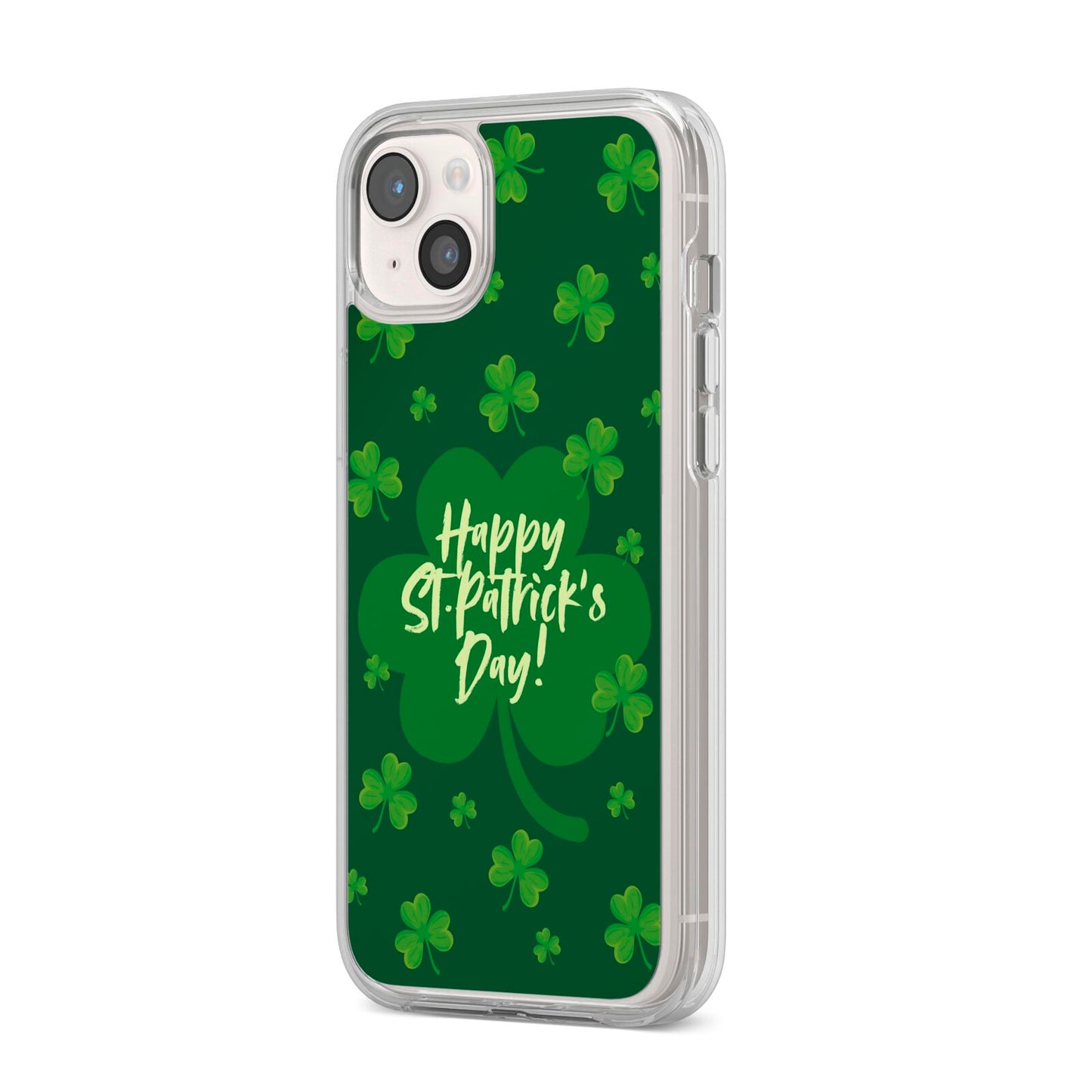 Happy St Patricks Day iPhone 14 Plus Clear Tough Case Starlight Angled Image