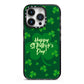 Happy St Patricks Day iPhone 14 Pro Black Impact Case on Silver phone
