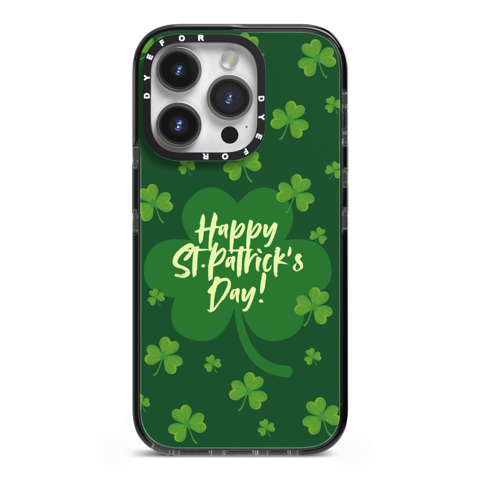 Happy St Patricks Day iPhone 14 Pro Black Impact Case on Silver phone