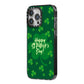 Happy St Patricks Day iPhone 14 Pro Max Black Impact Case Side Angle on Silver phone