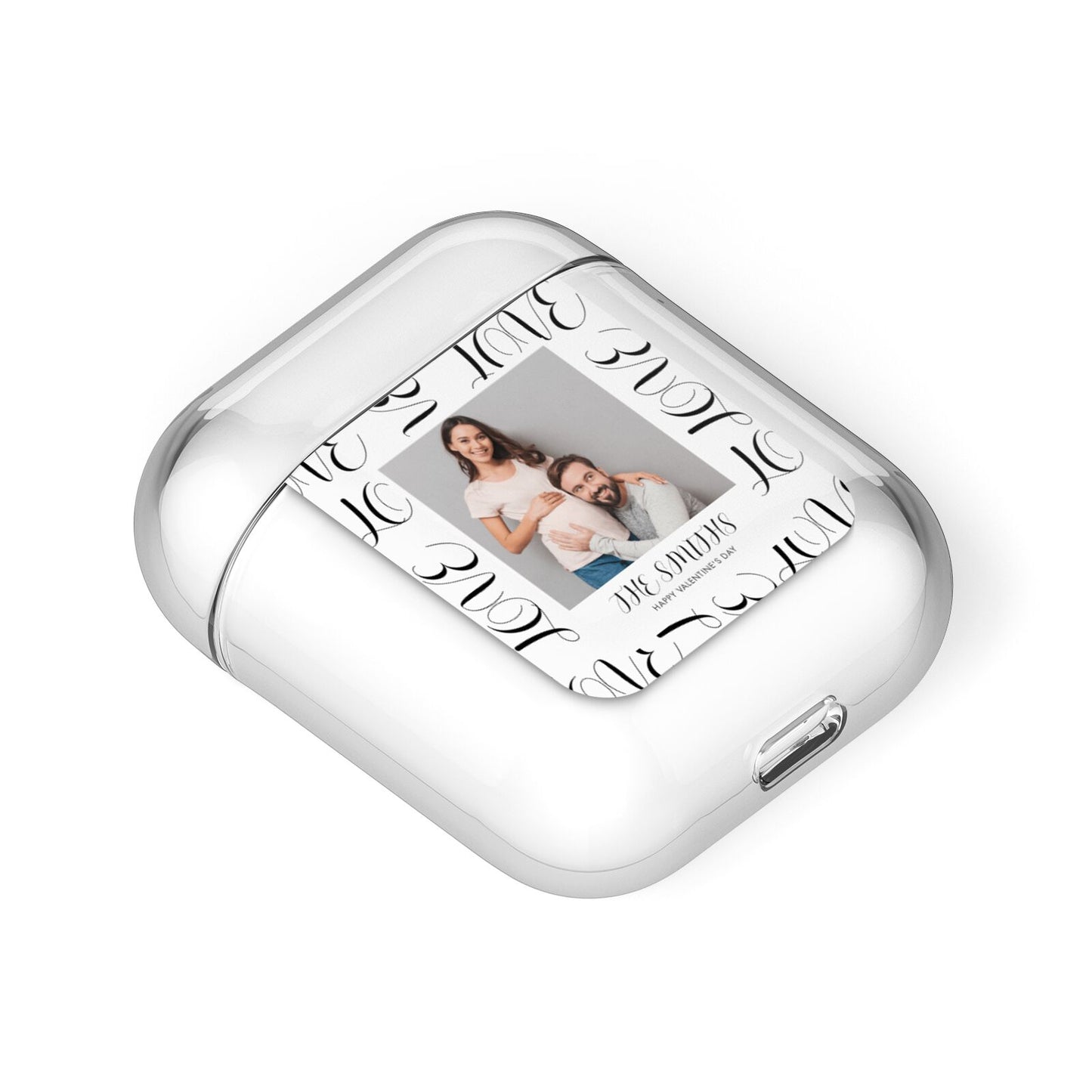 Happy Valentines Day Photo Upload AirPods Case Laid Flat