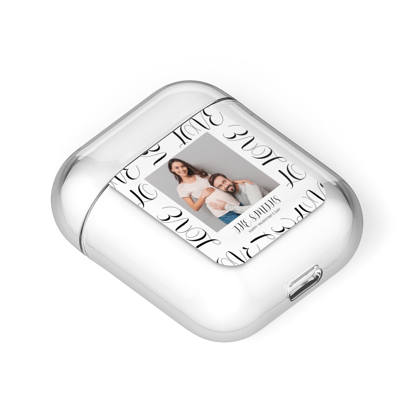 Happy Valentines Day Photo Upload AirPods Case Laid Flat