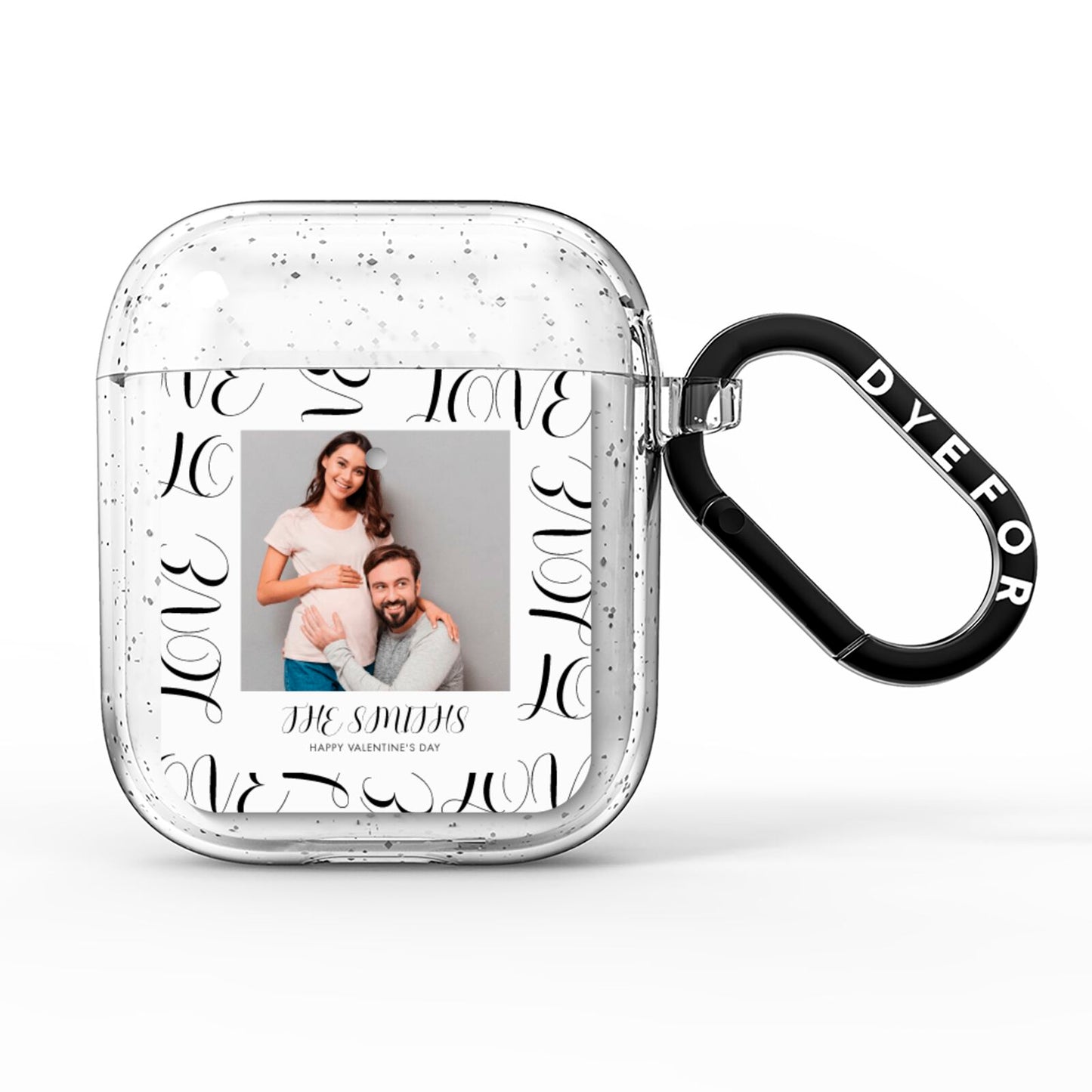 Happy Valentines Day Photo Upload AirPods Glitter Case