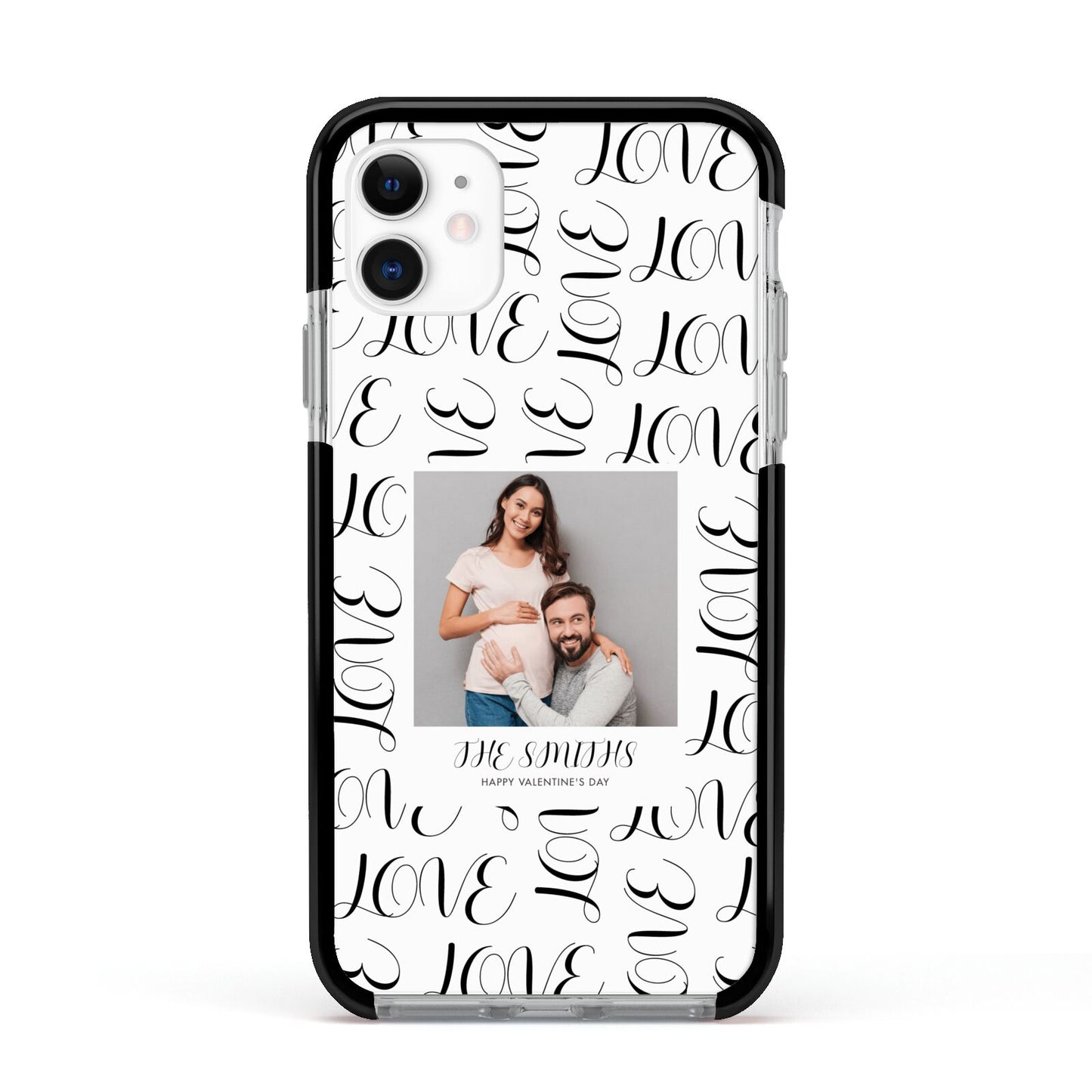 Happy Valentines Day Photo Upload Apple iPhone 11 in White with Black Impact Case
