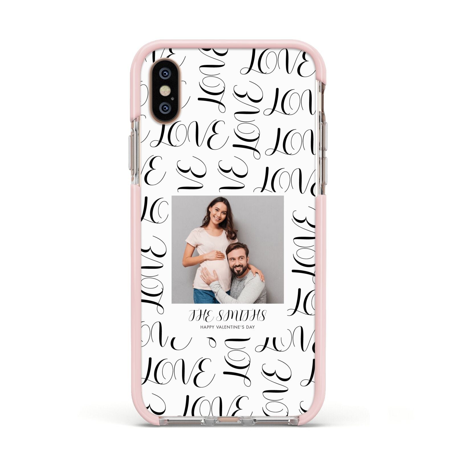 Happy Valentines Day Photo Upload Apple iPhone Xs Impact Case Pink Edge on Gold Phone