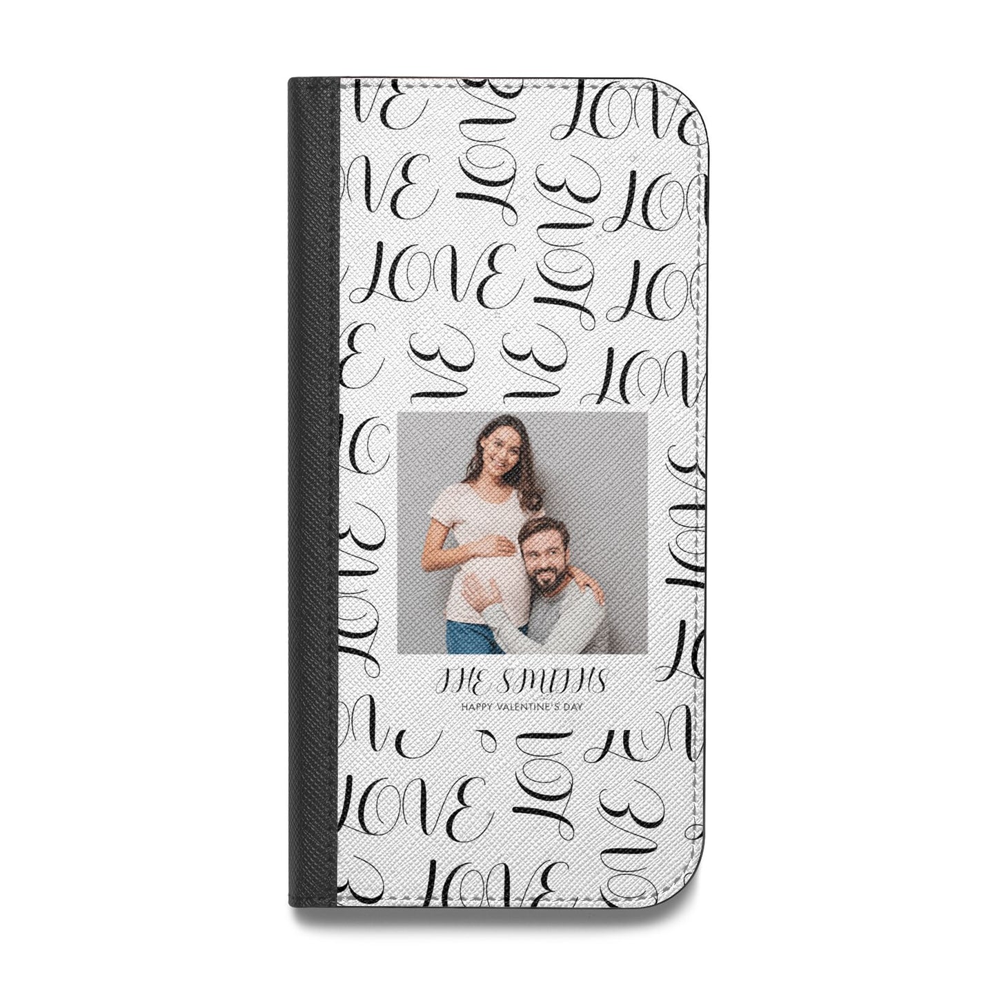 Happy Valentines Day Photo Upload Vegan Leather Flip iPhone Case