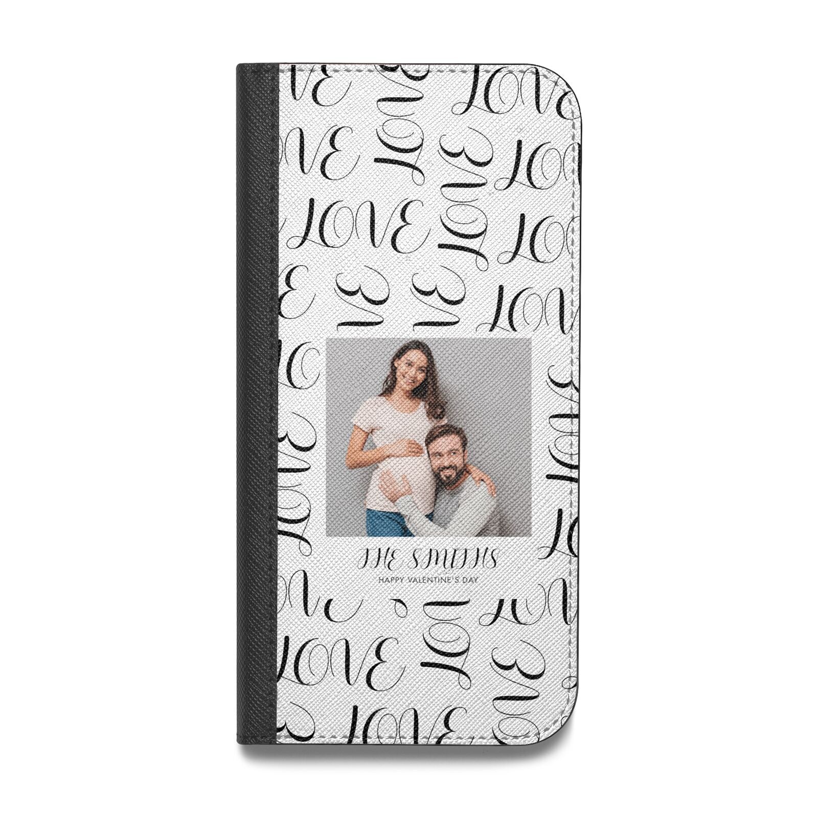 Happy Valentines Day Photo Upload Vegan Leather Flip iPhone Case