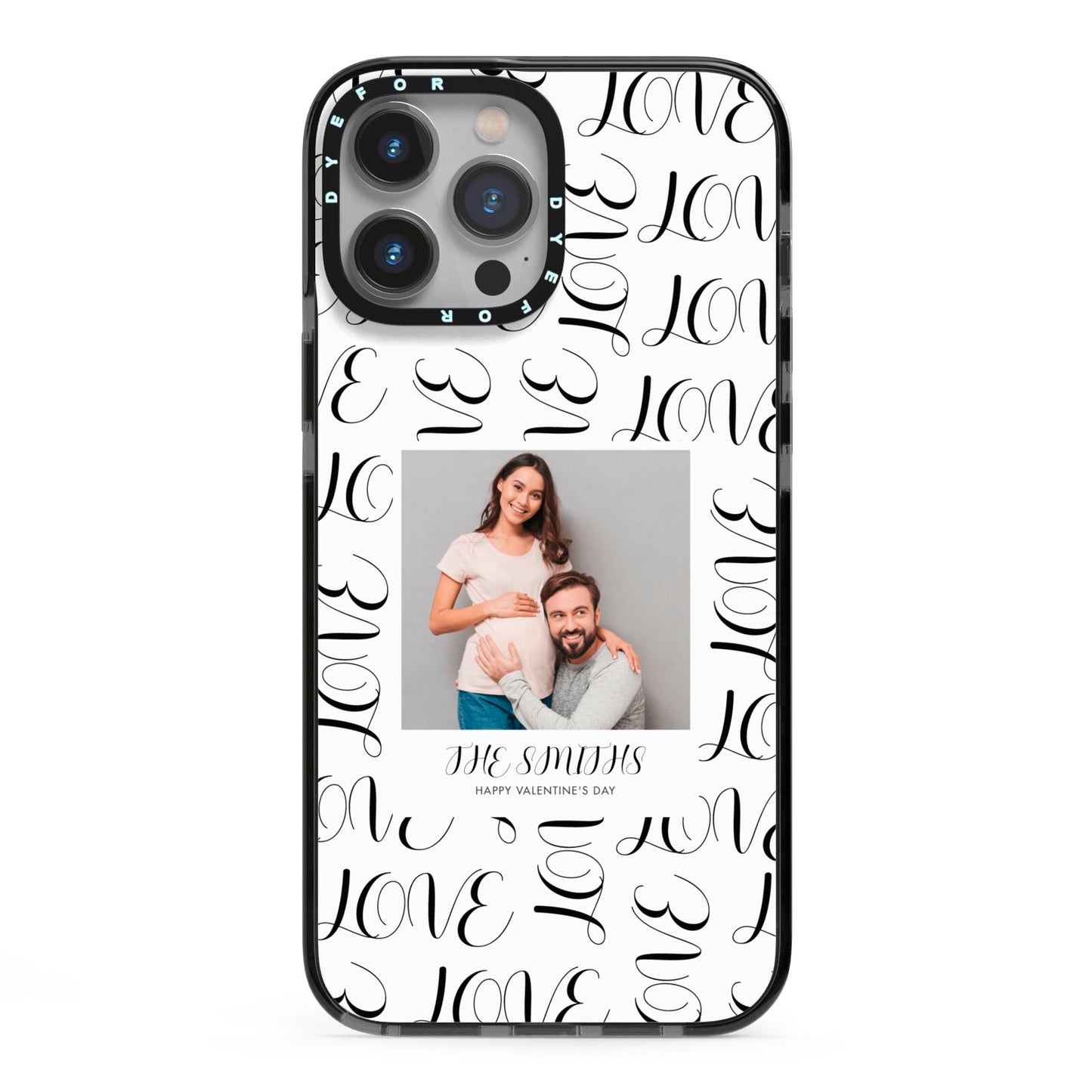 Happy Valentines Day Photo Upload iPhone 13 Pro Max Black Impact Case on Silver phone